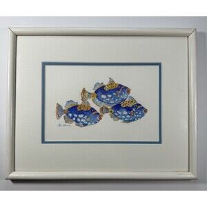 Watercolor Parrot Fish Painting Framed And Signed By Pat Kerr. Beach House Decor
